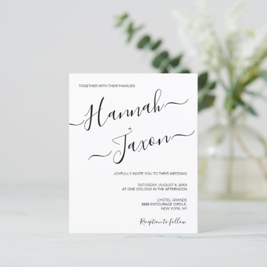 Eenvoudige minimalistische scriptnaam bruiloft (Staand voorkant)