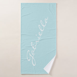 Eenvoudige minimalistische scriptnaam Pastel Aqua  Badhanddoek