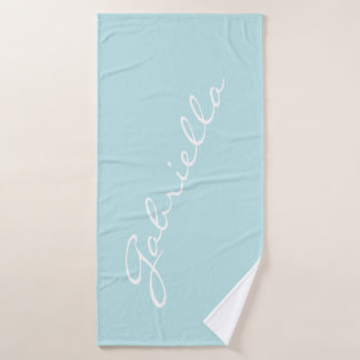 Eenvoudige minimalistische scriptnaam Pastel Aqua Badhanddoek