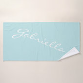 Eenvoudige minimalistische scriptnaam Pastel Aqua Badhanddoek (Badhanddoek)