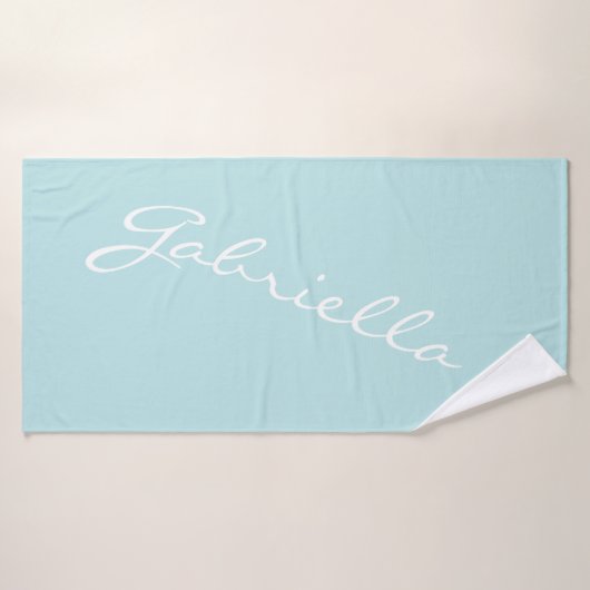 Eenvoudige minimalistische scriptnaam Pastel Aqua  Badhanddoek (Badhanddoek)