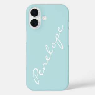 Eenvoudige minimalistische scriptnaam Pastel Aqua iPhone 16 Hoesje