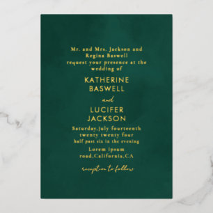 Eenvoudige minimalistische smaragd groen bruiloft  folie uitnodiging