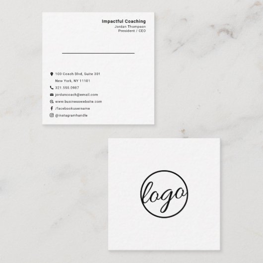 Eenvoudige minimalistische social media iconen mod vierkante visitekaartje (Voorkant / Achterkant)