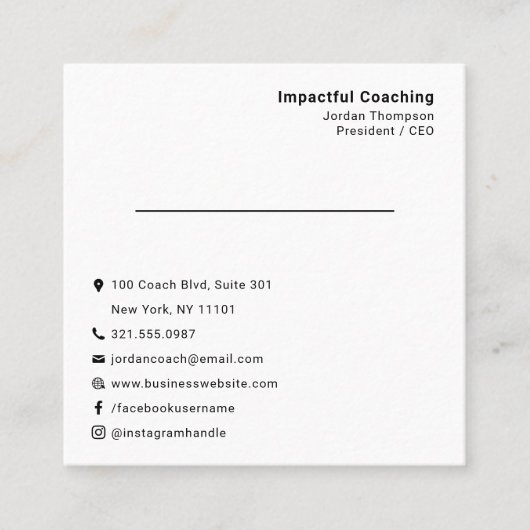 Eenvoudige minimalistische social media iconen mod vierkante visitekaartje (Voorkant)