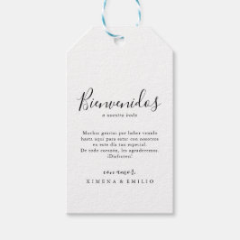 Eenvoudige minimalistische Spaanse bruiloft welkom Cadeaulabel