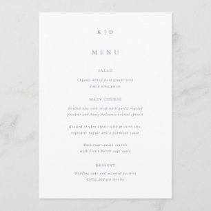 Eenvoudige minimalistische stof blauwe bruiloft menu
