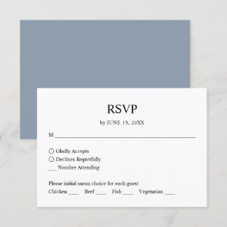 Eenvoudige Minimalistische Stofblauwe Huwelijksrea RSVP Kaartje