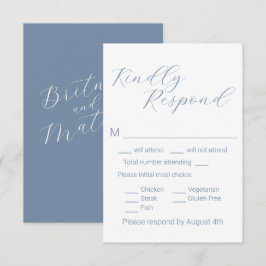 Eenvoudige Minimalistische Stofblauwe Maaltijdkeuz RSVP Kaartje