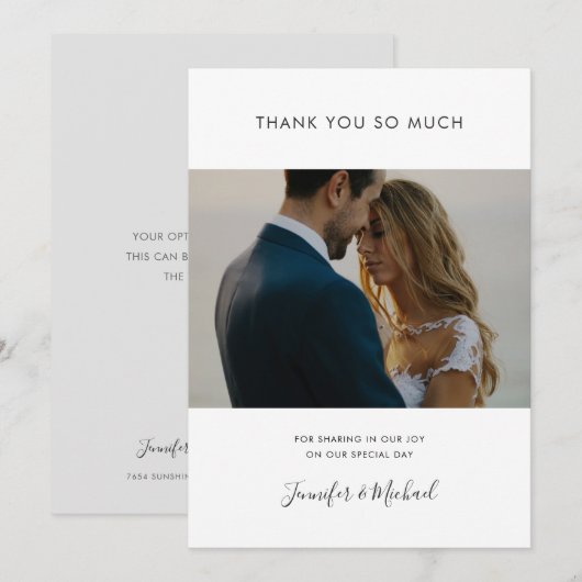 Eenvoudige minimalistische trouwfoto bedankkaart (Voorkant / Achterkant)