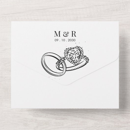 Eenvoudige minimalistische trouwring all in one uitnodiging (Achterkant)