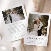 Eenvoudige minimalistische twee foto bruiloft beda bedankkaart