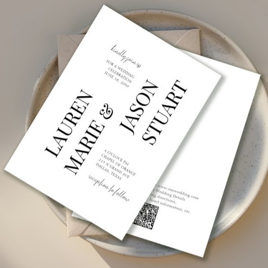 Eenvoudige minimalistische typografie Black QR Cod Kaart