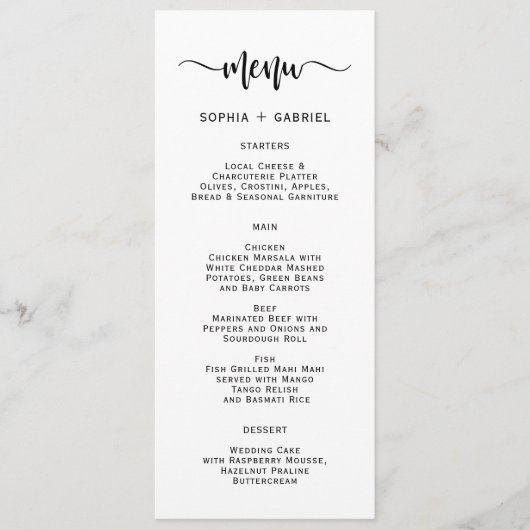 Eenvoudige minimalistische typografie Bruiloft Men Menu (Voorkant)