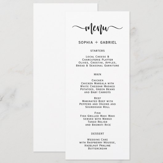 Eenvoudige minimalistische typografie Bruiloft Men Menu (Voorkant / Achterkant)