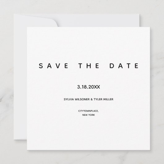 Eenvoudige minimalistische typografie-weddenschap save the date (Voorkant)