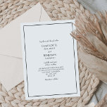 Eenvoudige minimalistische uitnodiging tot weddens<br><div class="desc">Deze eenvoudige minimalistische bruiloft uitnodiging is perfect voor uw elegante moderne bruiloft. Dit ontwerp heeft een zwart eenvoudig script op een neutrale, heldere witte achtergrond die past bij uw klassieke traditionele bruiloft of minimalistische boho-bruiloft in het voorjaar, de zomer, de herfst of de winter. Neem gerust contact met ons op...</div>