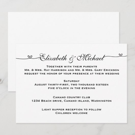 Eenvoudige minimalistische uitnodiging tot weddens (Voorkant / Achterkant)