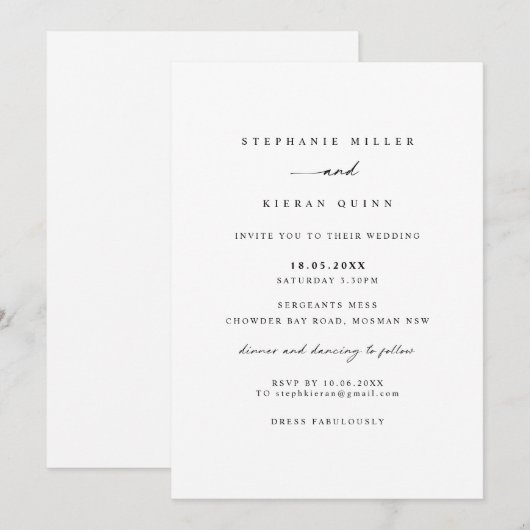 Eenvoudige minimalistische uitnodiging voor modern (Voorkant / Achterkant)