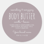 Eenvoudige minimalistische verpakking lila body bu ronde sticker (Voorkant)