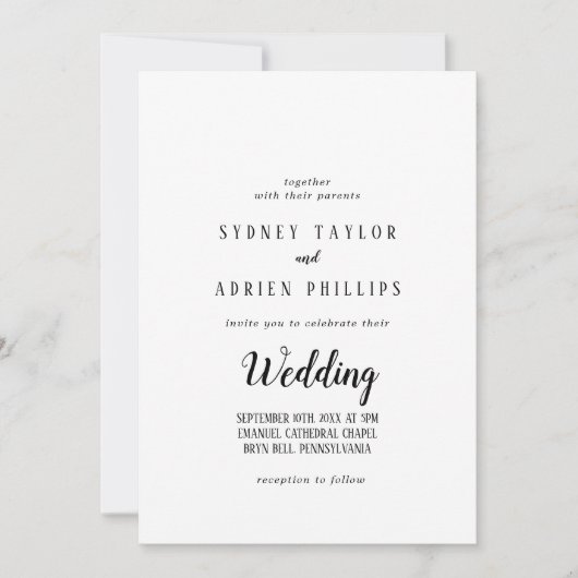 Eenvoudige minimalistische voor- en achterbruiloft kaart (Voorkant)