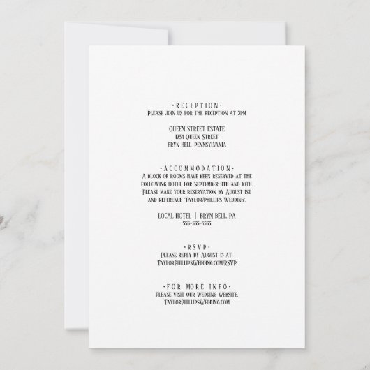 Eenvoudige minimalistische voor- en achterbruiloft kaart (Achterkant)