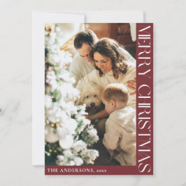 Eenvoudige minimalistische vrolijke kerst rode vak feestdagenkaart