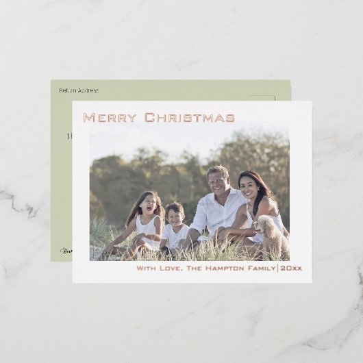 Eenvoudige minimalistische vrolijke kerstfoto folie feestdagen briefkaart (Voorkant / Achterkant)