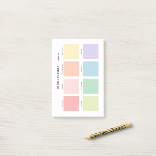 Eenvoudige minimalistische weekplanner post-it® notes (Op bureau)