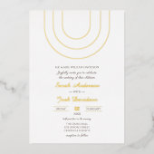 Eenvoudige minimalistische witte en gouden bruilof folie uitnodiging (Voorkant)