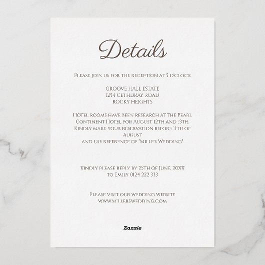 Eenvoudige minimalistische witte en gouden bruilof folie uitnodiging (Achterkant)