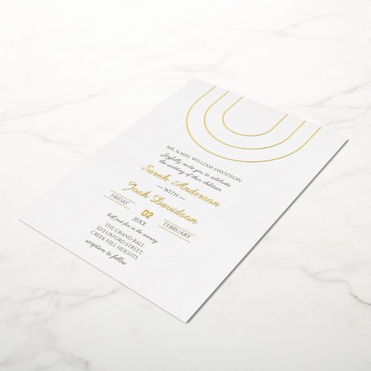 Eenvoudige minimalistische witte en gouden bruilof folie uitnodiging (Gedraaid)