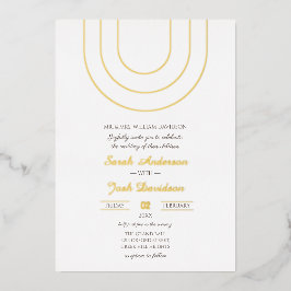 Eenvoudige Minimalistische Witte en Gouden Trouwfo Folie Uitnodiging