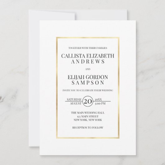 Eenvoudige minimalistische witte gouden rand bruil kaart (Voorkant)