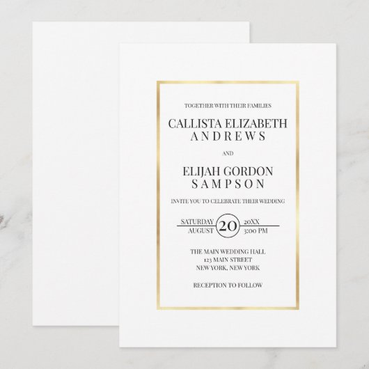 Eenvoudige minimalistische witte gouden rand bruil kaart (Voorkant / Achterkant)