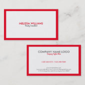 Eenvoudige minimalistische witte & heldere rode ra visitekaartje (Voorkant / Achterkant)