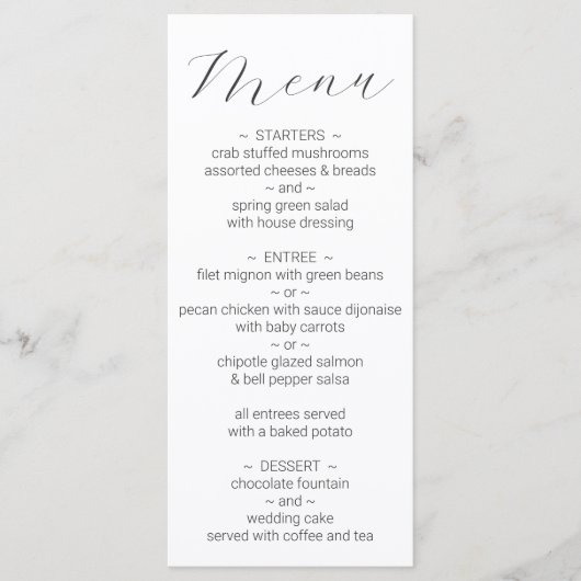 Eenvoudige Minimalistische Witte Huwelijksmenu Menu (Voorkant)