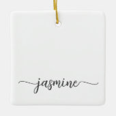 Eenvoudige Minimalistische Witte Monogram Naam Scr Keramisch Ornament (Voorkant)