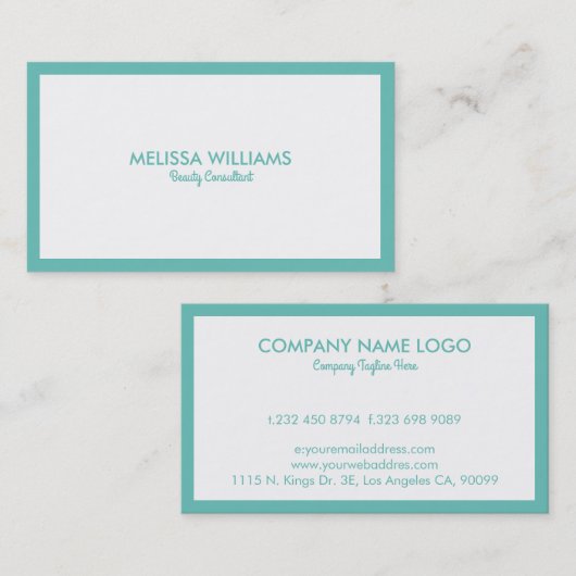 Eenvoudige minimalistische witte & turquoise rand  visitekaartje (Voorkant / Achterkant)