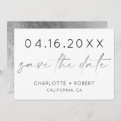 Eenvoudige minimalistische zilvermanuscriptdoopvon save the date (Voorkant / Achterkant)