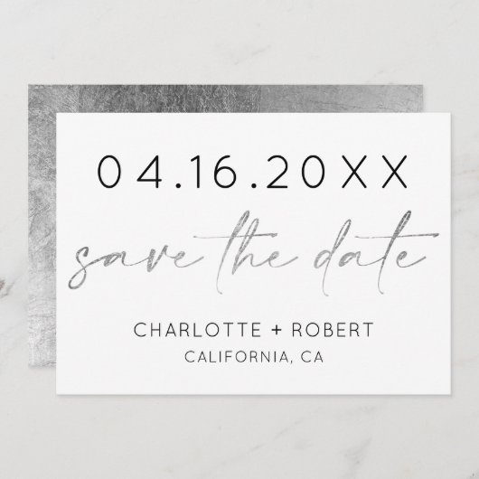 Eenvoudige minimalistische zilvermanuscriptdoopvon save the date (Voorkant / Achterkant)