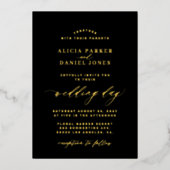 Eenvoudige minimalistische zwart en goud elegante  folie uitnodiging (Voorkant)