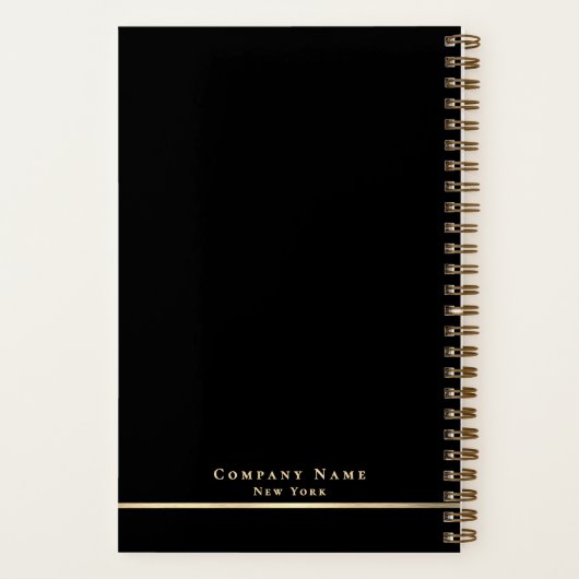 Eenvoudige minimalistische zwart en goud glanzende notitieboek (Achterkant)
