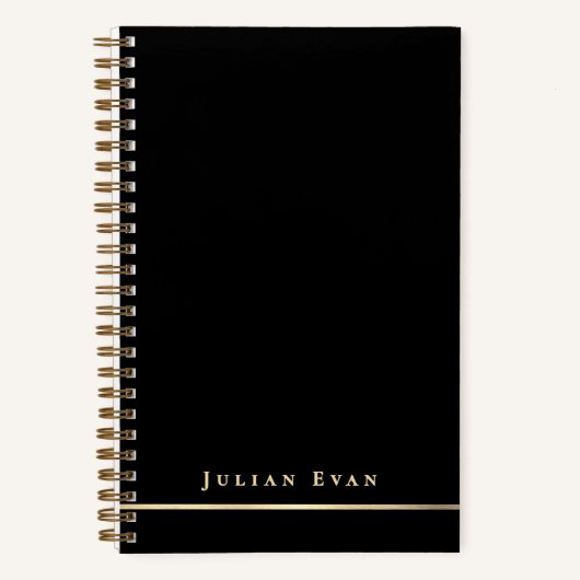 Eenvoudige minimalistische zwart en goud glanzende notitieboek (Voorkant)