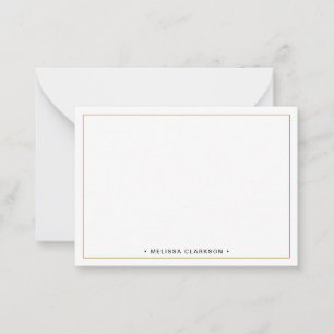 Eenvoudige minimalistische zwart & gouden randnaam notitiekaartje