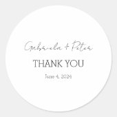 Eenvoudige minimalistische zwart-wit bruiloft dank ronde sticker (Voorkant)