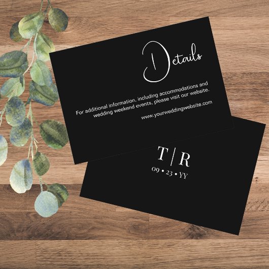 Eenvoudige minimalistische zwart-wit bruiloft deta informatiekaartje