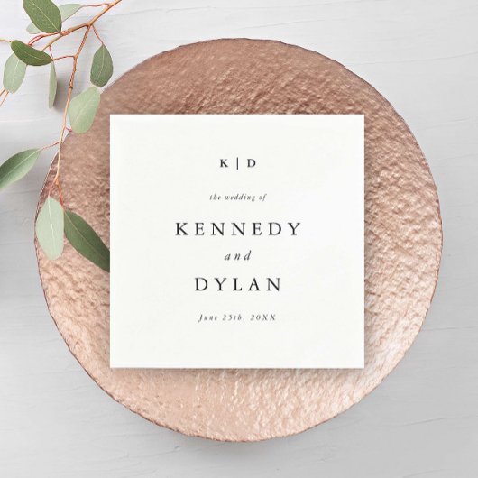 Eenvoudige minimalistische zwart-wit bruiloft mono servet