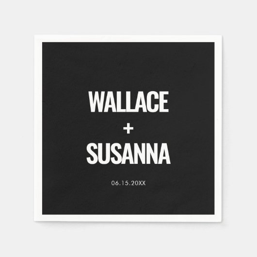 Eenvoudige minimalistische zwart-wit bruiloft servet (Voorkant)