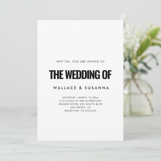 Eenvoudige minimalistische zwart-wit bruiloft uitn save the date (Staand voorkant)